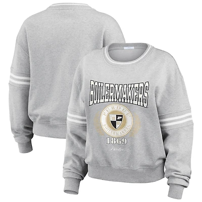 Women's WEAR by Erin Andrews Heather Gray Purdue Boilermakers Classic Stripe Pullover Sweater