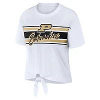 Women's WEAR by Erin Andrews White Purdue Boilermakers Striped Front Knot Cropped T-Shirt