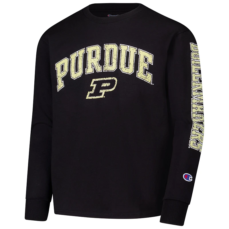 Youth Champion Black Purdue Boilermakers Distressed Arch Over Logo Long Sleeve T-Shirt