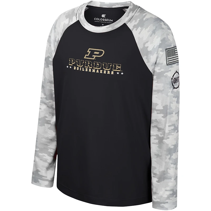 Youth Colosseum Black/Camo Purdue Boilermakers OHT Military Appreciation Dark Star Raglan Long Sleeve T-Shirt