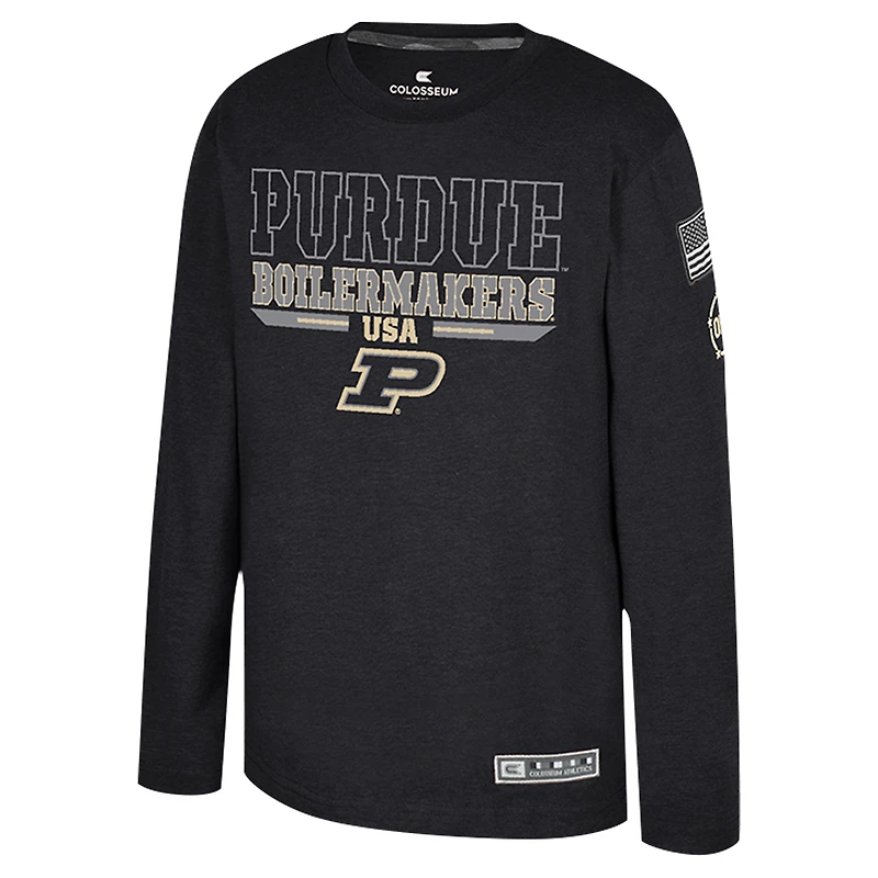 T-shirt à manches longues Oorah d'appréciation militaire OHT des Purdue Boilermakers Heather Black Youth Colosseum