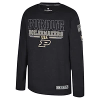 T-shirt à manches longues Oorah d'appréciation militaire OHT des Purdue Boilermakers Heather Black Youth Colosseum