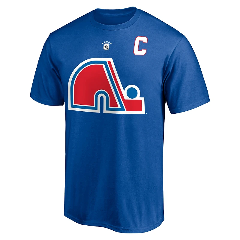 Fanatiques masculins de marque Joe Sakic Royal Quebec Nordiques Authentic Stack Nom et numéro du joueur retraité - T-shirt