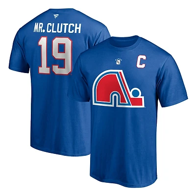 Fanatiques masculins de marque Joe Sakic Royal Quebec Nordiques Authentic Stack Nom et numéro du joueur retraité - T-shirt