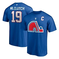 Fanatiques masculins de marque Joe Sakic Royal Quebec Nordiques Authentic Stack Nom et numéro du joueur retraité - T-shirt