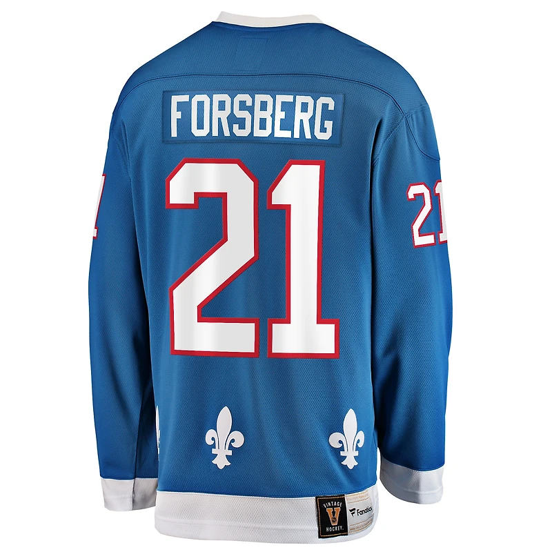 Fanatics pour hommes Peter Forsberg Bleu Nordiques de Québec Premier Breakaway Joueur retraité - Maillot