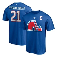 Fanatiques masculins de marque Peter Forsberg Royal Quebec Nordiques Authentic Stack Nom et numéro du joueur retraité - T-shirt