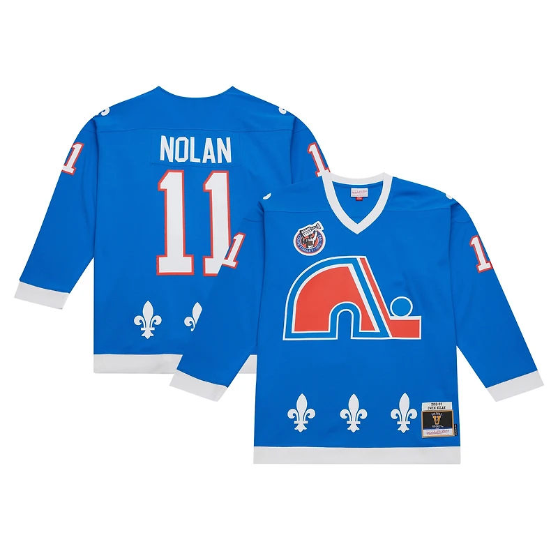 Maillot de joueur la ligne bleue Mitchell & Ness Owen Nolan bleu des Nordiques Québec 1992/93 pour hommes