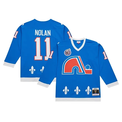 Maillot de joueur la ligne bleue Mitchell & Ness Owen Nolan bleu des Nordiques Québec 1992/93 pour hommes