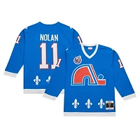 Maillot de joueur la ligne bleue Mitchell & Ness Owen Nolan bleu des Nordiques Québec 1992/93 pour hommes