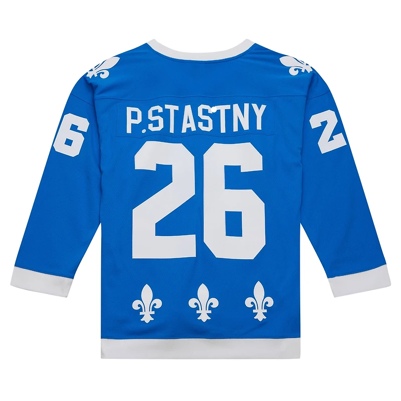 Maillot de joueur la ligne bleue Mitchell & Ness Peter Stastny bleu des Nordiques Québec 1980/81 pour hommes