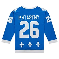 Maillot de joueur la ligne bleue Mitchell & Ness Peter Stastny bleu des Nordiques Québec 1980/81 pour hommes