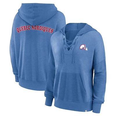 Chandail à capuchon lacets Vintage Fanatics pour femmes, bleu, Nordiques de Québec Heritage