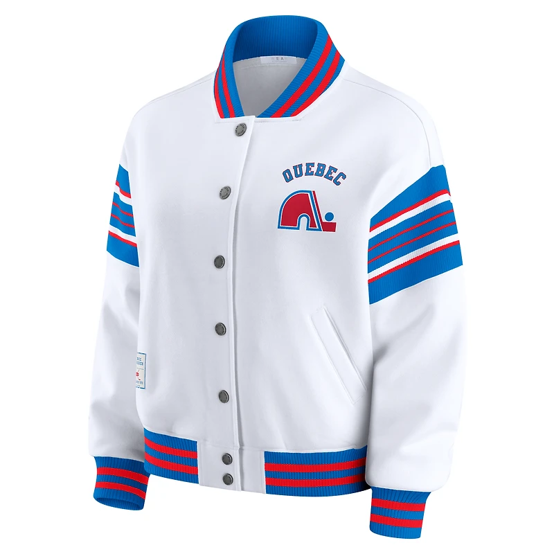 Women's WEAR by Erin Andrews White/Blue Quebec Nordiques Full-Snap Fleece Sweatshirt Jacket