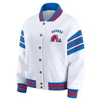 Women's WEAR by Erin Andrews White/Blue Quebec Nordiques Full-Snap Fleece Sweatshirt Jacket