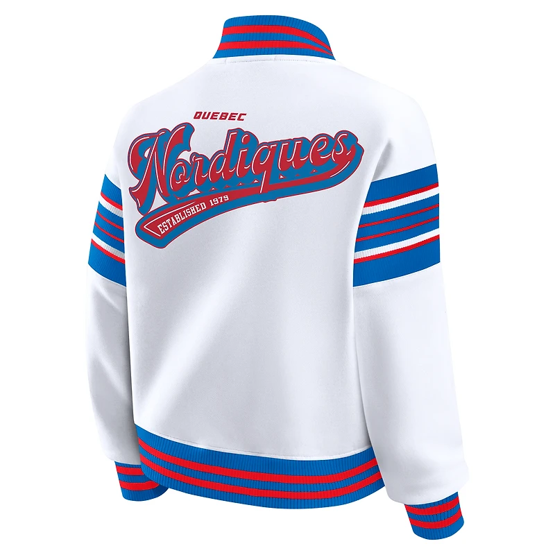 Women's WEAR by Erin Andrews White/Blue Quebec Nordiques Full-Snap Fleece Sweatshirt Jacket