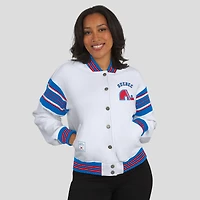 Women's WEAR by Erin Andrews White/Blue Quebec Nordiques Full-Snap Fleece Sweatshirt Jacket