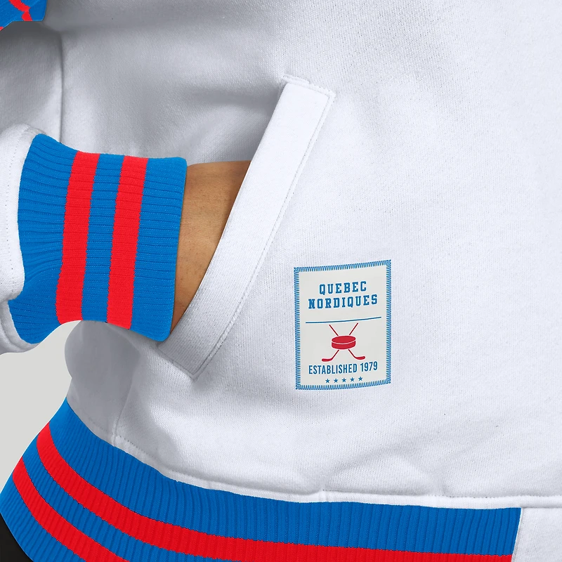 Women's WEAR by Erin Andrews White/Blue Quebec Nordiques Full-Snap Fleece Sweatshirt Jacket