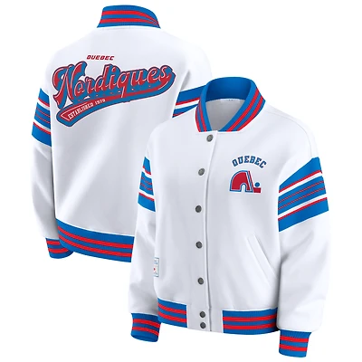 Veste molletonnée à boutons-pression complète WEAR by Erin Andrews pour femme, blanc/bleu, des Nordiques de Québec