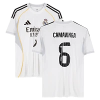 Maillot domicile blanc adidas 2025-26 autographié par Eduardo Camavinga du Real Madrid