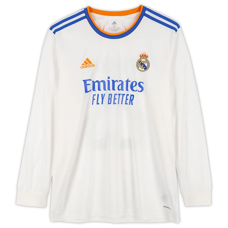 Maillot à manches longues Adidas blanc dédicacé par Eduardo Camavinga du Real Madrid