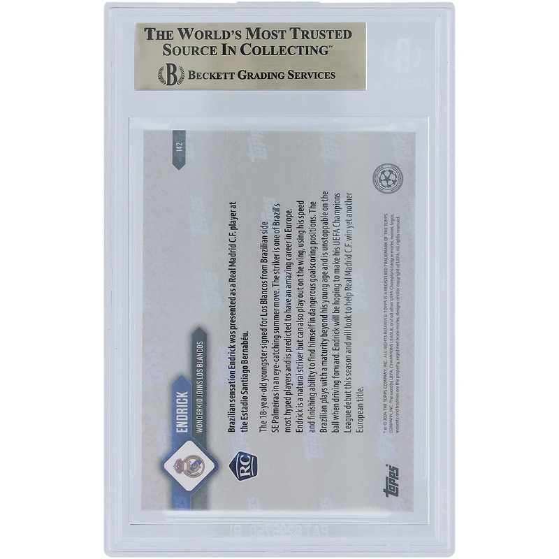 Endrick Real Madrid 2023-24 Topps maintenant Wonderkid rejoint Los Blancos 27.07.24 #142 BGS authentifié 10 Rookie Card - 10, 9.5, 10, 10 Subgrades