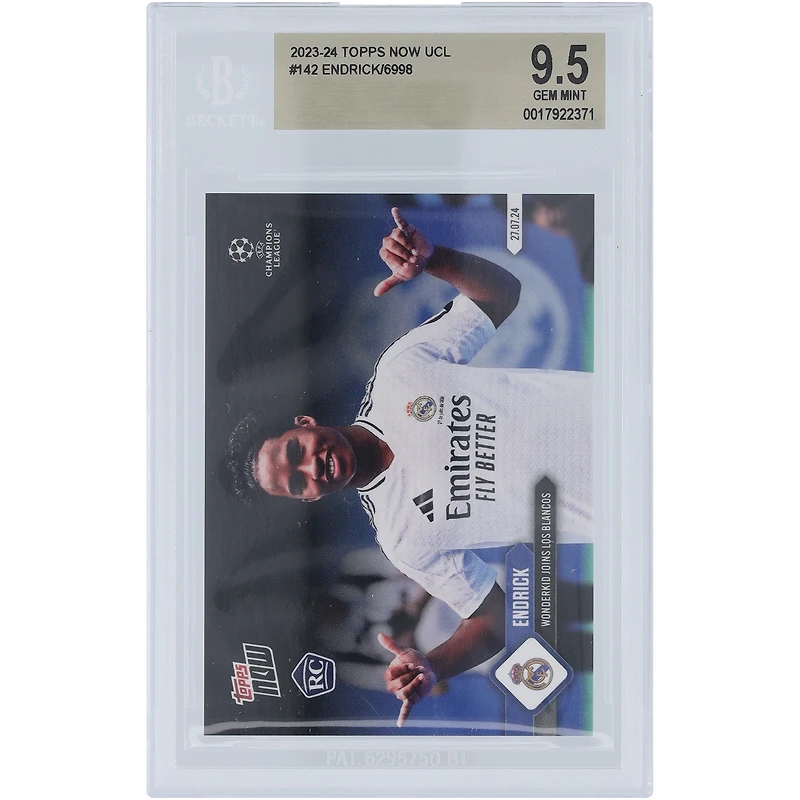 Endrick Real Madrid 2023-24 Topps maintenant Wonderkid rejoint Los Blancos 27.07.24 #142 BGS Authenticated 9.5 Rookie Card
