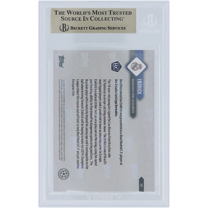 Endrick Real Madrid 2023-24 Topps maintenant Wonderkid rejoint Los Blancos 27.07.24 #142 BGS Authenticated 9.5 Rookie Card
