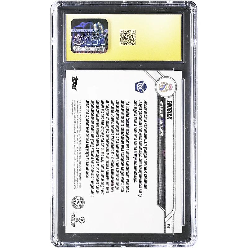 Endrick Real Madrid 2024-25 Topps Now UEFA CC Plus jeune buteur de la Ligue des Champions #6 Authentifié CGC État PRISTINE 10 Carte Rookie