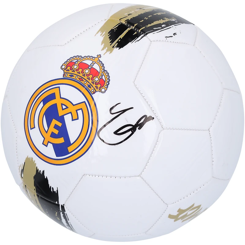 Ballon de football blanc/or autographié par Endrick Real Madrid