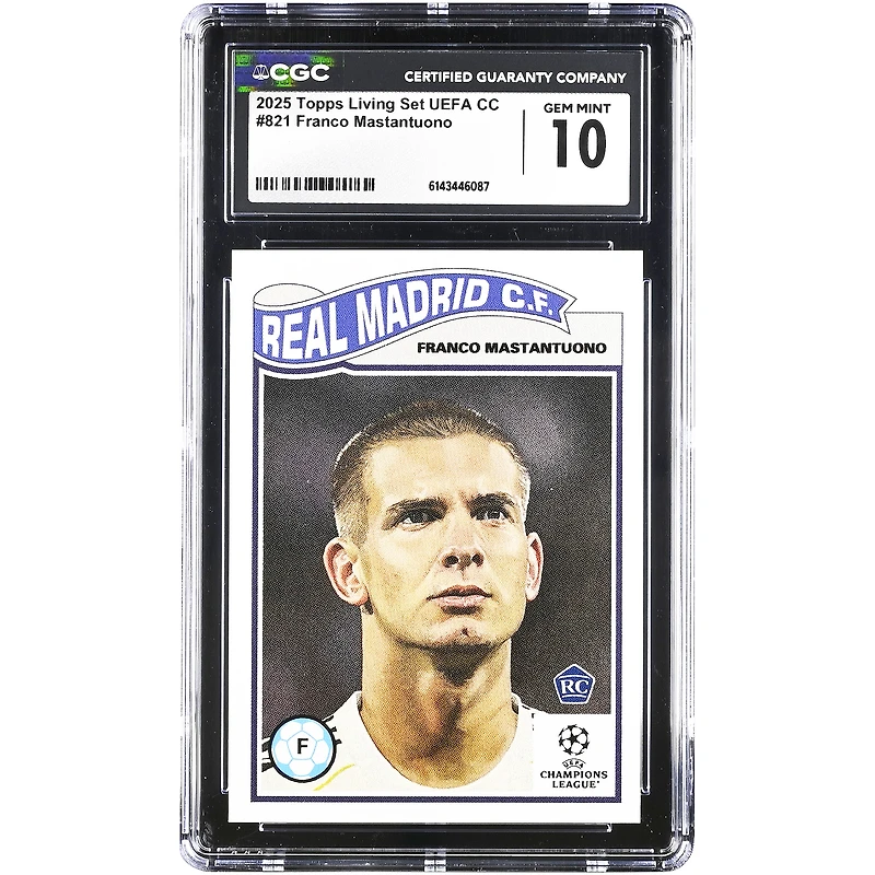 Carte de recrue n° 821 authentifiée CGC de Franco Mastantuono, Real Madrid, série Topps Living Set 2025 UEFA CC, n° 10