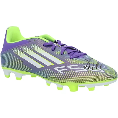 Crampons de football adidas F50 violets et jaunes autographiés par Franco Mastantuono du Real Madrid