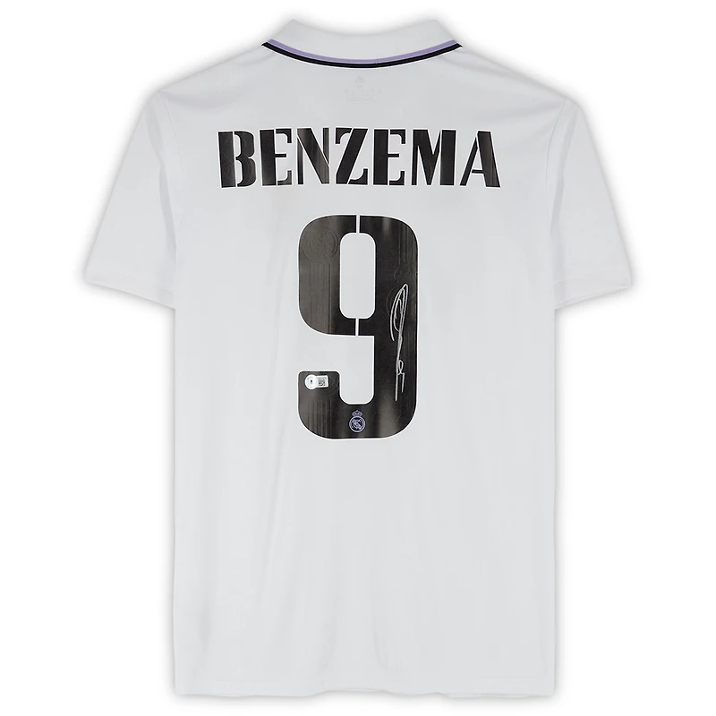 Maillot Adidas blanc dédicacé par Karim Benzema du Real Madrid 2022-23