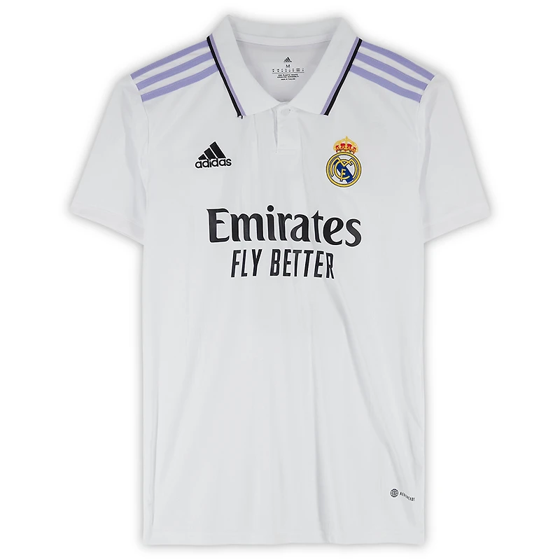 Maillot Adidas blanc dédicacé par Karim Benzema du Real Madrid 2022-23