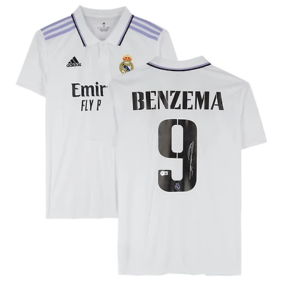 Maillot Adidas blanc dédicacé par Karim Benzema du Real Madrid 2022-23