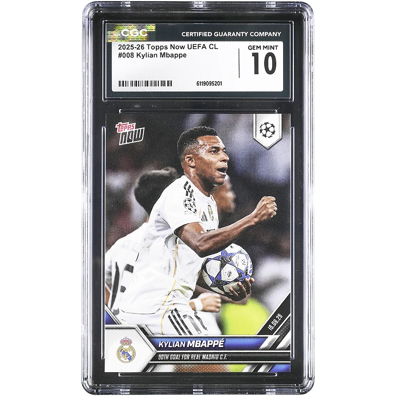 Kylian Mbappé Real Madrid 2025-26 Topps Now UEFA CL 50th Goal for Real Madrid CF #8 CGC Authenticated 10 Card