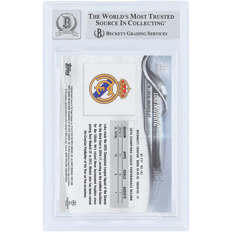 Luka Modric Real Madrid Autographed 2017-18 Topps Chrome UEFA #38 Beckett Fanatics Witnessed Authenticated 10 Card