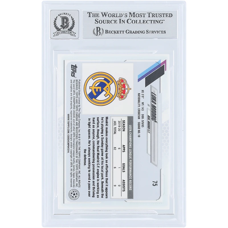 Luka Modric Real Madrid Autographed 2020-21 Topps Chrome Sapphire UEFA #75 Beckett Fanatics Witnessed Authenticated 10 Card