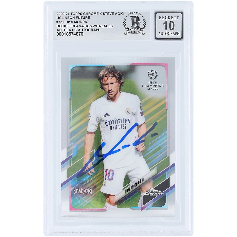 Luka Modric Real Madrid Autographed 2020-21 Topps Chrome Steve Aoki Neon Future #75 Beckett Fanatics Witnessed Authenticated 10 Card 