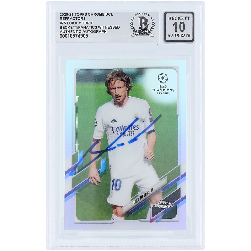 Luka Modric Real Madrid Autographed 2020-21 Topps Chrome UEFA Refractor #75 Beckett Fanatics Witnessed Authenticated 10 Card 