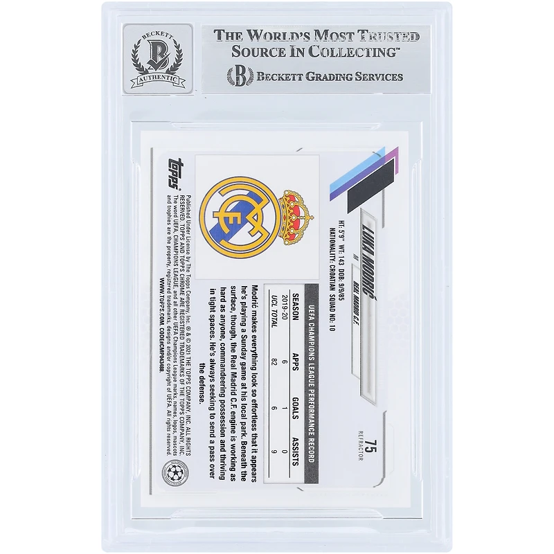 Luka Modric Real Madrid Autographed 2020-21 Topps Chrome UEFA Refractor #75 Beckett Fanatics Witnessed Authenticated 10 Card 