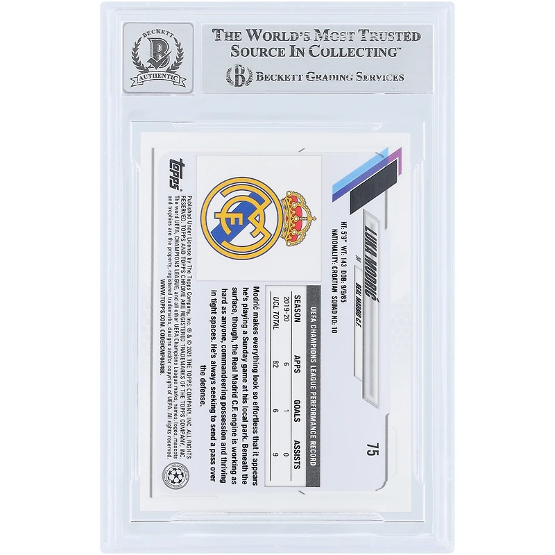 Luka Modric Real Madrid Autographed 2020-21 Topps Chrome UEFA Speckle Refractor #75 Beckett Fanatics Witnessed Authenticated 10 Card 