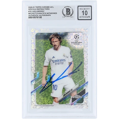 Luka Modric Real Madrid Autographed 2020-21 Topps Chrome UEFA Speckle Refractor #75 Beckett Fanatics Witnessed Authenticated 10 Card