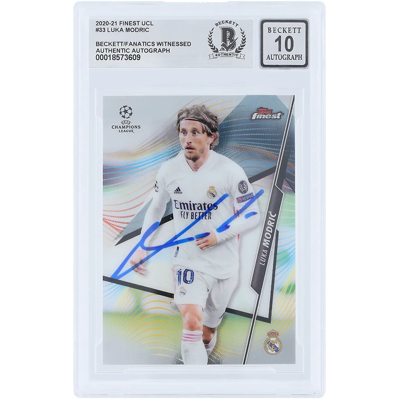 Luka Modric Real Madrid Autographed 2020-21 Topps Finest UEFA #33 Beckett Fanatics Witnessed Authenticated 10 Card