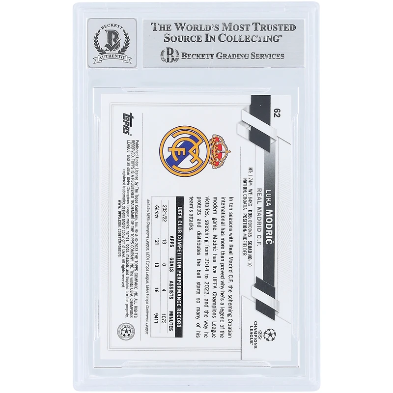 Luka Modric Real Madrid Autographed 2022-23 Topps Chrome UEFA #62 Beckett Fanatics Witnessed Authenticated 10 Card 