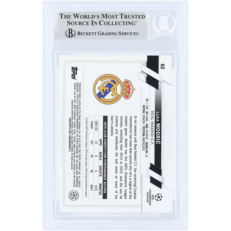 Luka Modric Real Madrid Autographed 2022-23 Topps Chrome UEFA #62 Beckett Fanatics Witnessed Authenticated Card