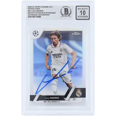 Luka Modric Real Madrid Autographié 2022-23 Topps Chrome UEFA Refractor #62 Beckett Fanatics Witnessed Authenticated 10 Card