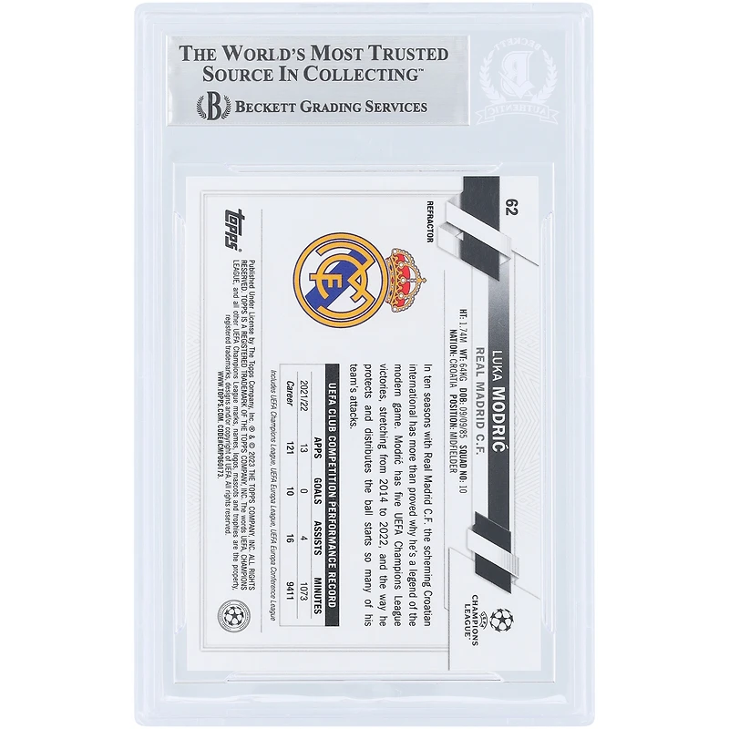 Luka Modric Real Madrid Autographed 2022-23 Topps Chrome UEFA Refractor #62 Beckett Fanatics Witnessed Authenticated Card