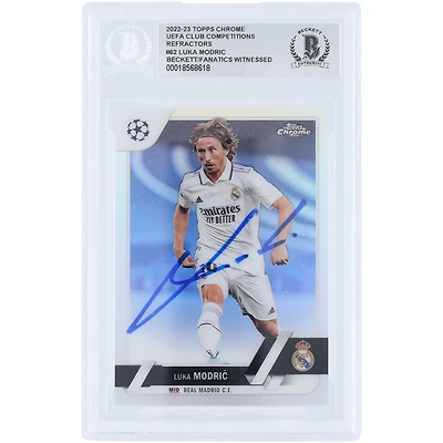 Carte authentifiée signée par Luka Modric du Real Madrid pour la saison 2022-23 de Topps Chrome UEFA Refractor #62 Beckett Fanatics