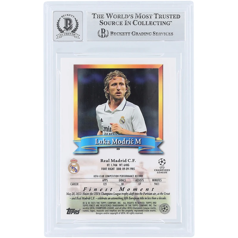 Luka Modric Real Madrid Autographed 2022-23 Topps Finest Flashbacks UEFA #35 Beckett Fanatics Witnessed Authenticated 10 Card